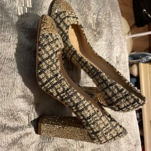 J crew Tweed and glitter pumps.